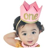 First Birthday Baby Girl Pink and Gold "ONE" Sparkly Party Crown