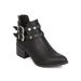 New Women Qupid Wasco-11X PU Pointy Toe Studded Double Buckle Chunky Heel Bootie