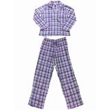 Womens Pink Purple & Gray Plaid Fleece Pajamas Lace Trimmed Sleep Set Small