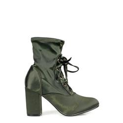 Nature Breeze Lace up Almond Toe Chunk Heel Women's Anke Boots in Olive