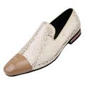 Amali Men's Textured and Metallic Saray Cap Toe Slip-On Smoking Loafer Beige Size 8.5