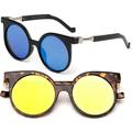 2 Pack Round Geometric Modern Classic Design Fashion Sunglasses with Flash Mirror Lens for Women