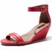 DailyShoes Wedge Heeled for Women Mid Sandal Ankle Strap Open Toe String Beach High Heels Wedges Sandals Shoes Straps Buckle Toed Strappy Wendy-18 Red