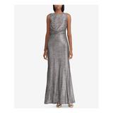 RALPH LAUREN Womens Gray Low Back Metallic Sleeveless Boat Neck Full-Length Evening Dress Size: 2