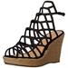 Schutz Women's Marilyn Black Caged Juliana Espadrille Wedge lasercut Sandal (5.5)