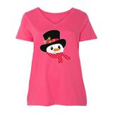 Inktastic Snowman with Red Polka Dot Scarf and Top Hat Adult Women's Plus Size V-Neck Female