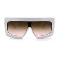 Retro Thick Plastic Flat Top Robotic Shield Sunglasses White Gradient Brown