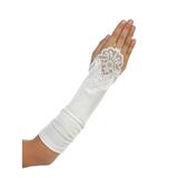 Girls White Floral Embroidery Fingerless Long Special Occasion Gloves