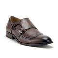 J'aime Aldo Men's C-390 Wing Tip Double Monk Strap Loafers Dress Shoes, Dark Brown, 8.5