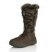 DailyShoes Knee High Faux Fur Lined Snow Boots Winter Warm Mid Calf Lace Up D Ring Classic Slip On Thick Casual Eskimo Boot for Women Alaska-01 Brown