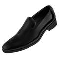 Amali Men's Patent High Shine Faux Leather Slip On Tuxedo Dress Shoe, Style Degas Black Runs Large, Size 1/2 Size Down