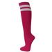 COUVER Ladies Girls 2 Striped Knee High Fashion Casual Tube Cotton Socks(1 pair), Hot Pink / White