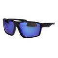 Mens Futuristic Robotic Squared Matte Plastic Black Frame Sunglasses Blue Mirror