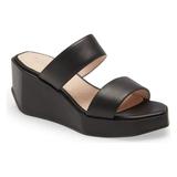 Cecelia New York BAILY Platform Slide Sandal Black Leather Open Toe Wedge Mule (9, BLACK)