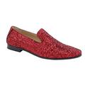 Men Smoking Slipper Metallic Sparkling Glitter Tuxedo Slip on Dress Shoes Loafers Red 8.5