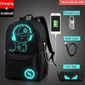 USB Charge Cool Boys School Backpack Waterproof Luminous School Bag Music Boy Backpacks Black