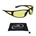 proSPORT Yellow Lens BIFOCAL Safety Rading Glasses - Night Vision Driving Riding Sport Side Shield Wrap Reader Gloss Black Frame +2.50