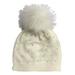 Womens Beaded Ivory Pearl Pom Beanie Hat Knit Stocking Cap Faux Fur