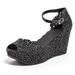 3.5 x 1.5 in. Heel Platform Open Toe Wedge Jelly Shoes, Black - Size 40