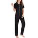 Sexy Dance Women Short Sleeve Pajamas Set 2 Piece Button Down Sleepwear Shirt Long Pants Nightwear Lounge Set Plus Size