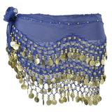 BellyLady Belly Dance Hip Scarf 158 Gold Coins Dance Skirt-Navy Blue