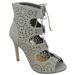 Delicious Women Stiletto Thin Skinny High Heels Back Zipper Peep Toe Caged Cut Out Gladiator Style Lace Up Yuta-S Stone Gray 9