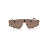 80s Shield Metal Rim Retro Dad Shade Sunglasses Gold Solid Brown