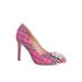 Lauren Lorraine Giselle-2 Slip On Rhinestone Slim Heel Stiletto Hot Pink Plaid Pump