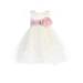 Lito Little Girls White Satin Organza Pink Sash Flower Girl Dress