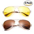 Polarized Night Vision Driving Glasses Yellow Amber Lens & Day Time Driving Sunglasses Copper Lens-Classic Aviator Style Glasses with Comfortable Spring Hinge Fit for Most People!