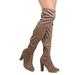 New Women DbDk Best-9 Faux Suede Thigh High Drawstring Chunky Heel Boot