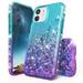 Beyond Cell compatible with Apple iPhone 12 Mini 5.4 Diamond Glitter Liquid Case Transparent Bling Teal / Purple