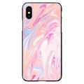 DistinctInk Case for iPhone X / XS (5.8 Screen) - Custom Ultra Slim Thin Hard Black Plastic Cover - Pink Blue White Marble Image Print - Printed Marble Image