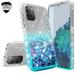 Cute Phone Case for Galaxy A02s Case w[Tempered Glass] Liquid Glitter Bling Diamond Bumper Girls Women for Samsung Galaxy A02s - Clear/Aqua