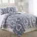 James Home Geraline Blue Medallion Ultra-Soft Cotton 3pc Quilt Set