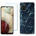 Slim-Fit TPU Phone Case Compatible with Samsung Galaxy A02s with Tempered Glass Screen Protector by OneToughShield Â® - Marble / Blue