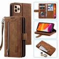 Dteck Case For iPhone 11 Pro 5.8 inch 2019 Luxury PU Leather 9 Card Holder Flip Magnetic Wallet Purse Case with Zipper Coin/Cash Pocket Fold Stand brown