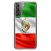 DistinctInk Clear Shockproof Hybrid Case for Galaxy S21+ PLUS 5G (6.7 Screen) - TPU Bumper Acrylic Back Tempered Glass Screen Protector - Red White Green Mexican Flag Mexico