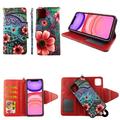 Pink Flower Green Paisley Case for Iphone 11 6.1 Magnetic Detachable Hybrid Shock-Proof 2 in 1 Pu Leather Wallet Cover Folio Flip Kickstand Snap-on Book Style Cases Card Slots Wrist Strap