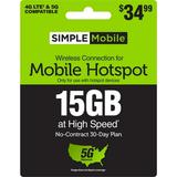 Simple Mobile $34.99 Hotspot 15GB Data 30 Day Plan Direct Top Up