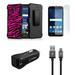 Alcatel Raven LTE | Verso | IdealXCITE | CAMEOX - Bundle: Shockproof Kickstand Belt Holster Case - (Pink Zebra) Glass Screen Protector 18W Quick Charge 3.0 Car Charger Micro USB Cable Atom Cloth