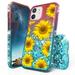 Beyond Cell compatible with Apple iPhone 12 Mini 5.4 Diamond Glitter Liquid Case Transparent Bling Sunflowers
