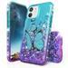 Beyond Cell compatible with Apple iPhone 12 Mini 5.4 Diamond Glitter Liquid Case Transparent Bling Blue Butterfly
