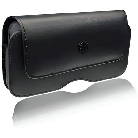 Premium iPhone Cell Phone Belt Holster Pouch Compatible w/ [iPhone 6 6S 7 8 X ] Strong Magnet iPhone 11 Holster Leather Belt Case Fit with Otterbox Defender Case/Battery Case On Up to 6.2 (Medium)