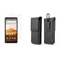 Bemz Holster Bundle for Alcatel Apprise (Cricket Wireless): Vertical PU Leather Belt Holster Double Holder Carrying Pouch Case (Holds 2 Phones) with Tempered Glass Screen Protector - Black