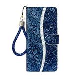 Allytech Galaxy S9 Plus Case Glitter Bling Design PU Leather Drop Protection Folding Stand Wrist Strap Magnetic Closure Folio Flip Cover Cards Slots Wallet Case for Samsung Galaxy S9 Plus Blue