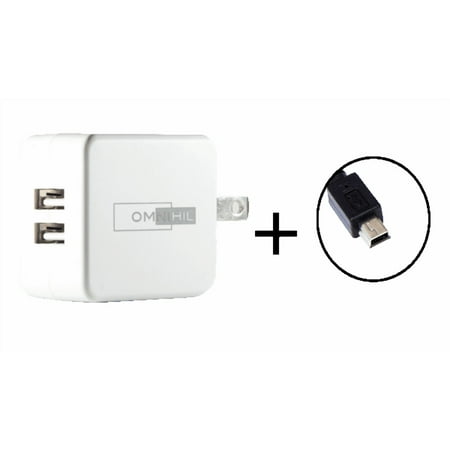 [UL Listed] OMNIHIL 2-Port Wall Charger+30FT-MINI-USB Cable Compatible with Zoom H1