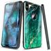 For iPhone XS Max Case with Tempered Glass Screen Protector Ultra Slim Thin Glossy Stylish Gold Glitter Marble Design Phone Cover - Emerald