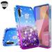 Cute Phone Case for Galaxy A11 Case w[Tempered Glass] Liquid Glitter Bling Diamond Bumper Girls Women for Samsung Galaxy A11 - Purple/Blue