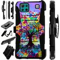 Compatible with LG K92 Hybrid LuxGuard Holster Phone Case Cover (Trippy Tree)